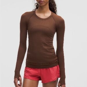 lululemon athletica swiftly long sleeve hip length, color: lava cake